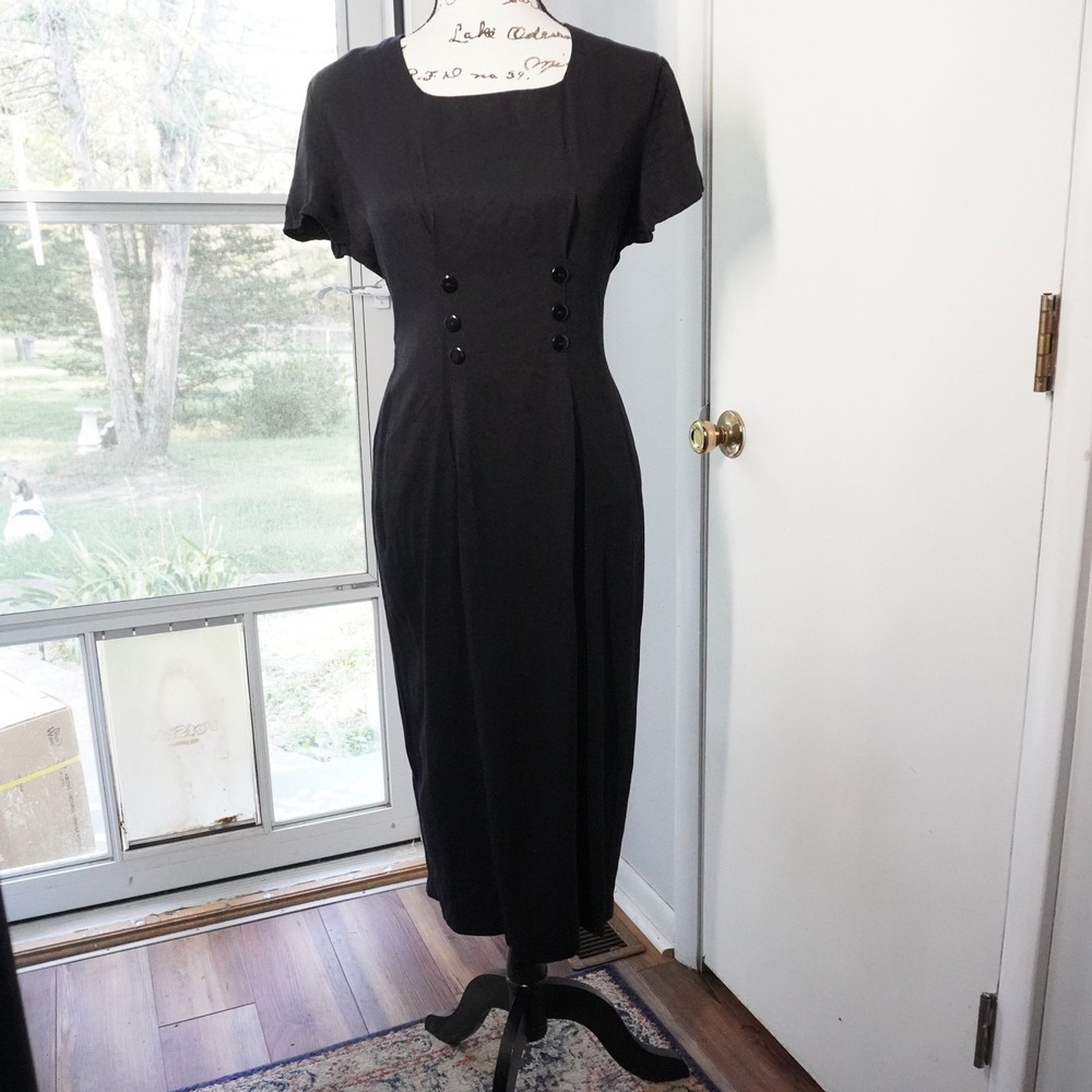 VTG Betsy's Things Black‎ Midi Dress Pencil Career Short Sleeve 9/10 like 4/6